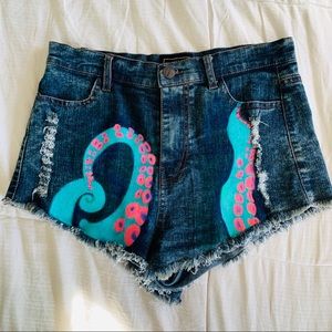 Custom OOAK Octopus Tentacle Denim Shorts